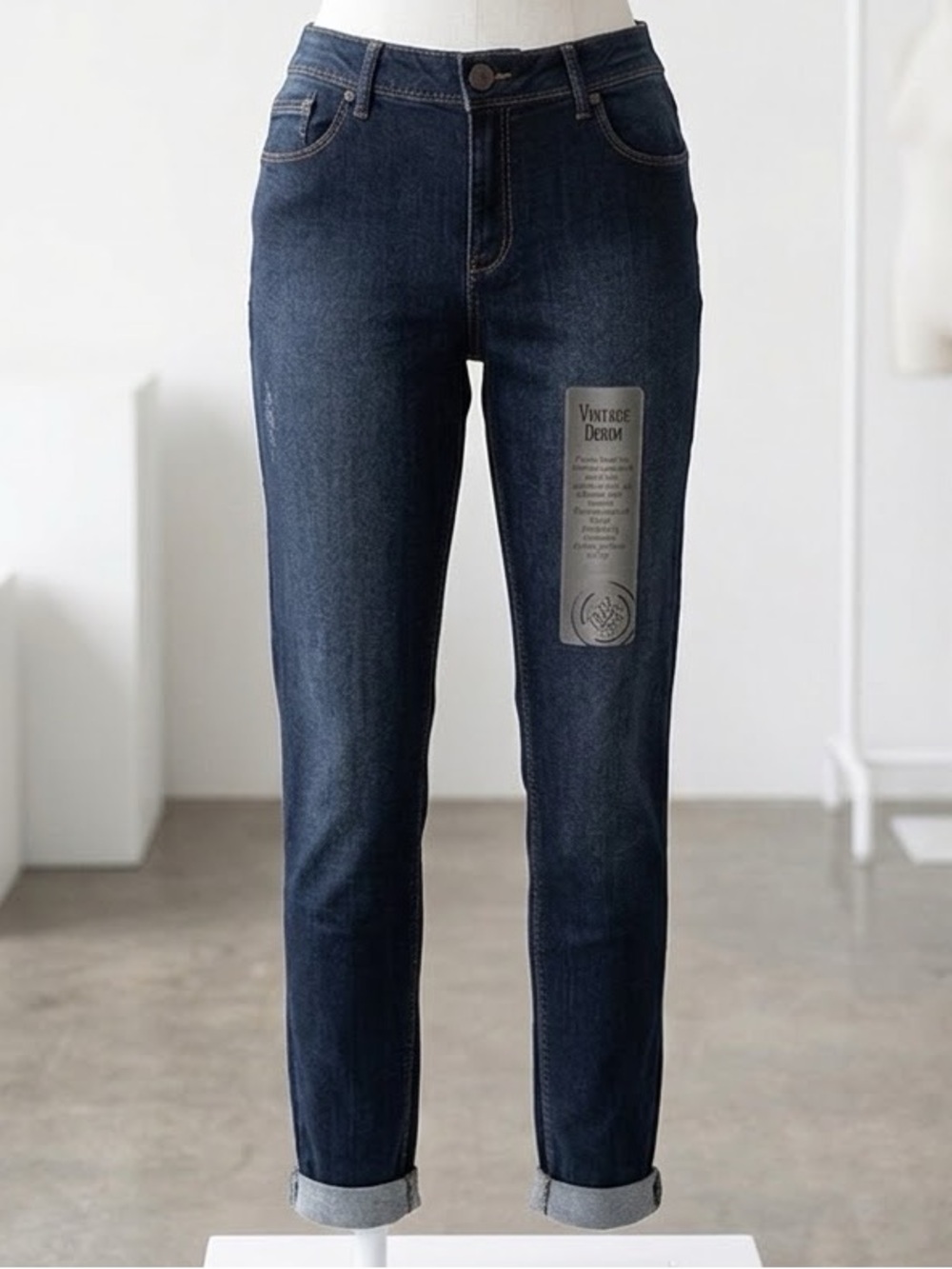 1822 Denim| NEW Dark Blue Wash Skinny Stretch Thin Cuffed Denim Jeans Sz 12 NWT